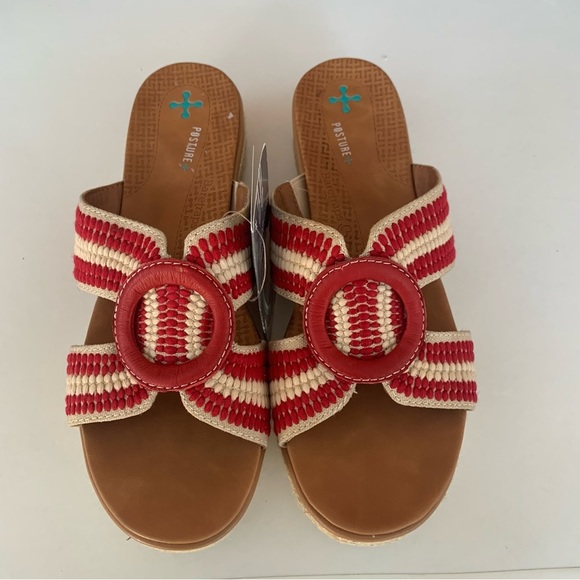 Baretraps Bliss Posture Plus Wedge Sandals Slides Women's red/cream Size US 9 M - Picture 4 of 9